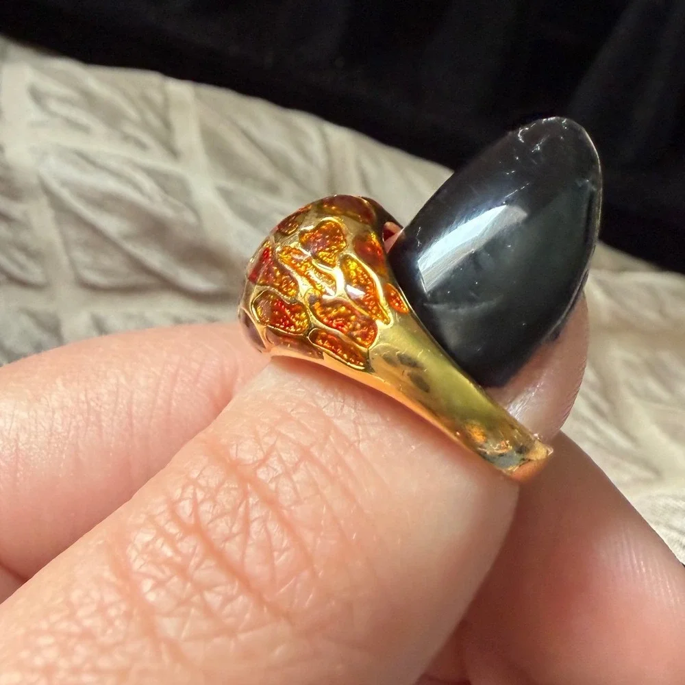 VTG Joan Rivers Chunky Gold Red Dome Ring Statement 80s 90s Cocktail Retro Bold